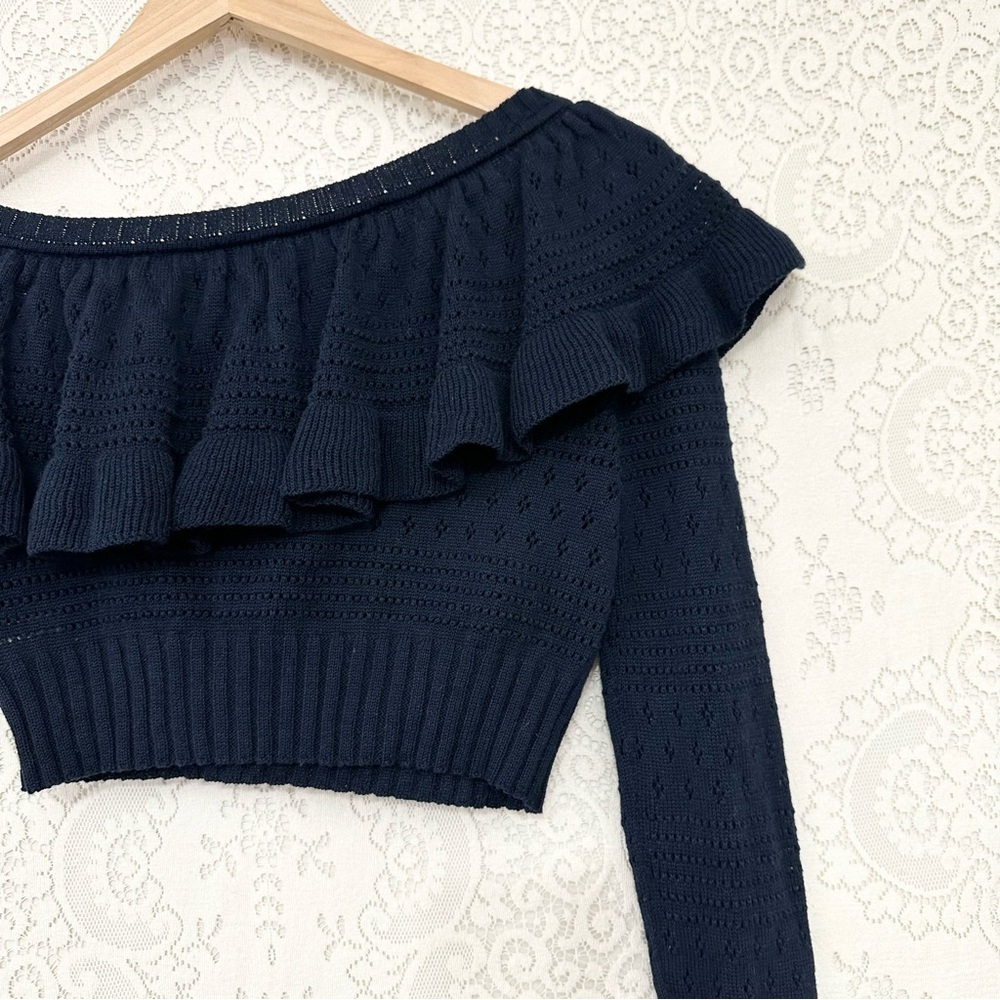 LoveShackFancy Rory Off the Shoulder Knit Ruffle Sweater - Picture 13 of 15